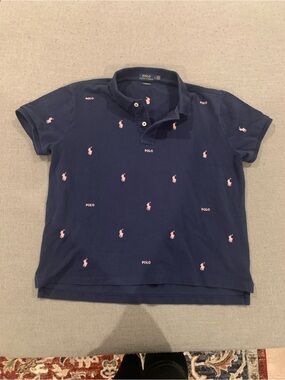 Polo by Ralph Lauren Navy Polo with Pink Pony Embroidery